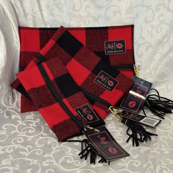 Makeup Junkie Accessories - NWT Makeup Junkie Trio Buffalo Plaid mini, small & medium Travel Cosmetics Gift